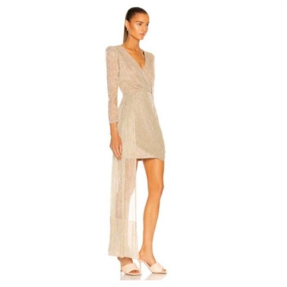 Patbo Women's Lurex Draped Mini Dress Gold Metallic Side Drape V Neck Sexy 8 New